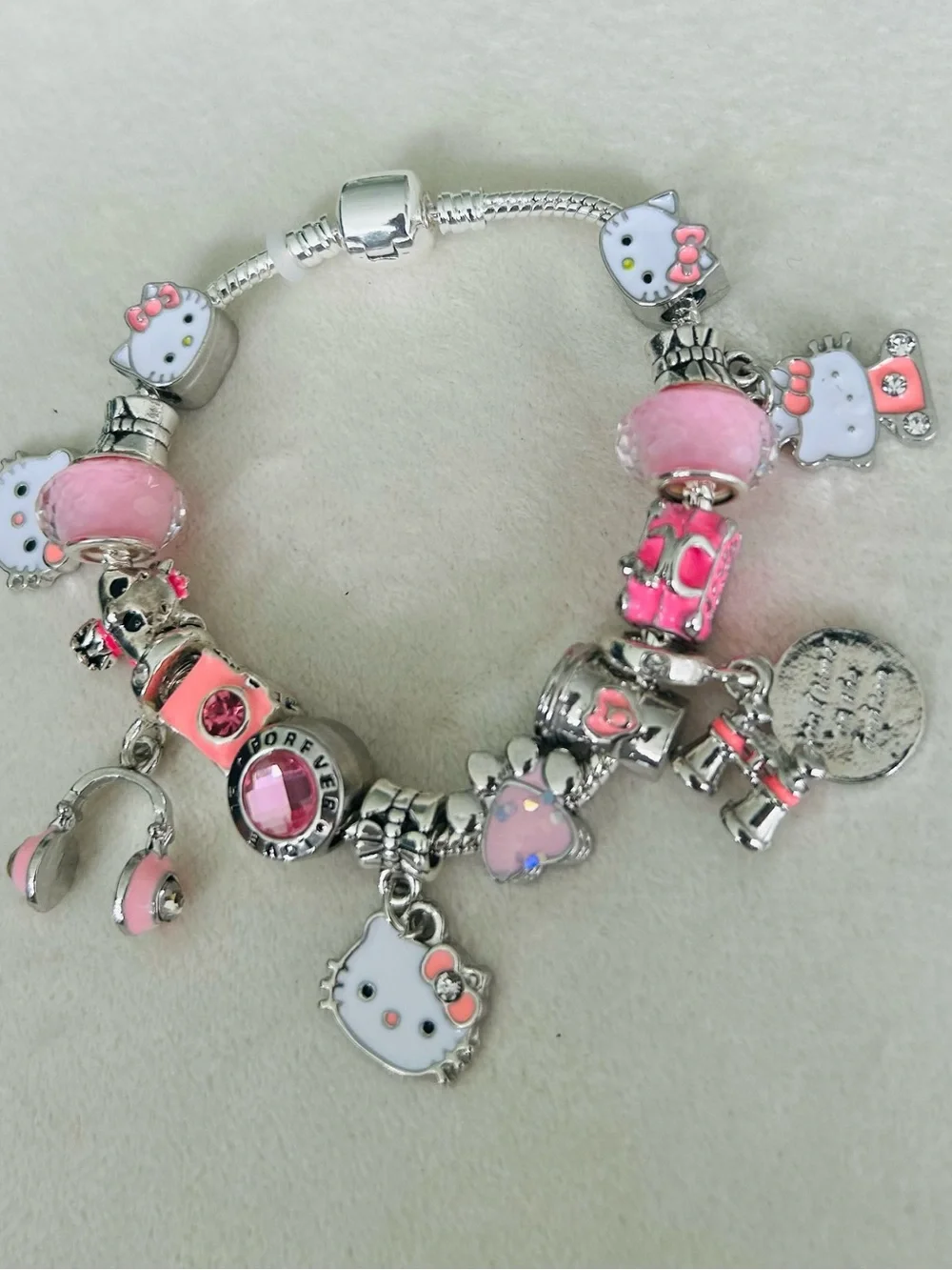 Hello Kitty Pink and Silver Charm Bracelet for Kids
